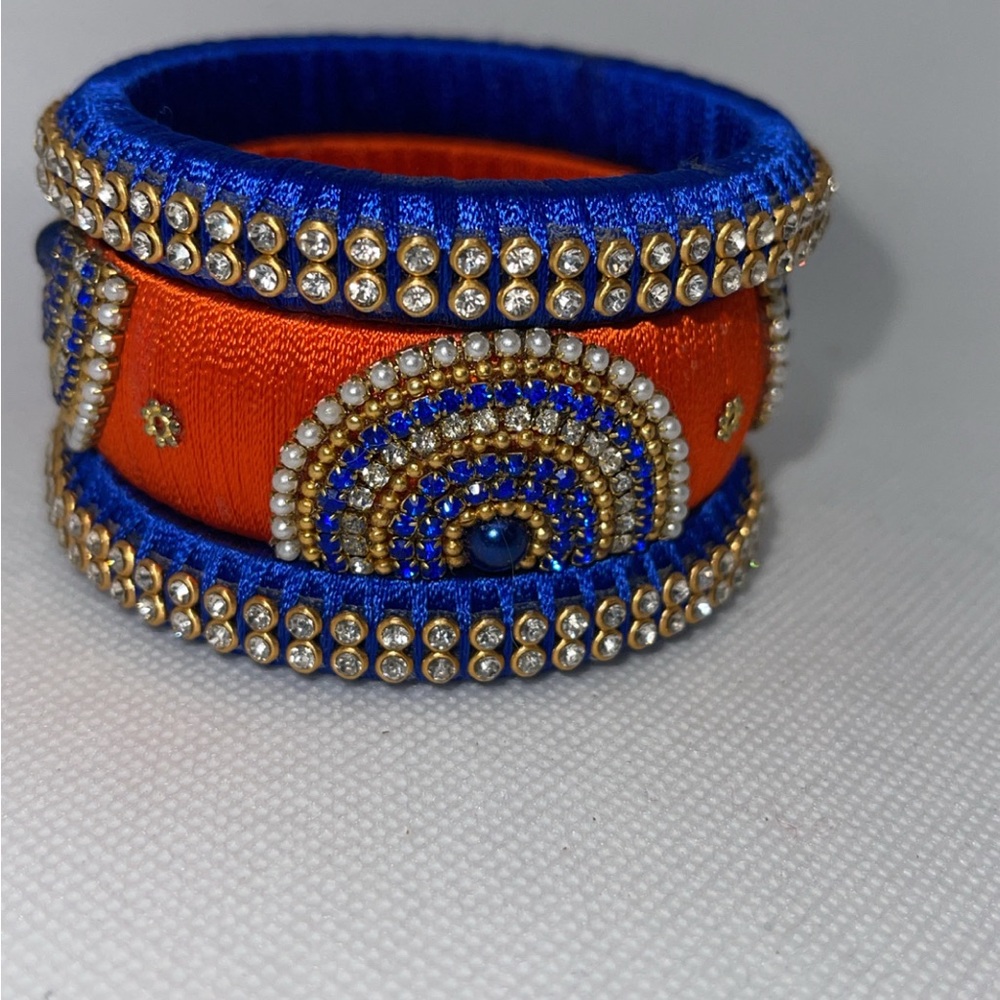 Blue Orange Indian Thread Bangles - image 5